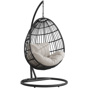 Playa Swing Egg Chair with Base and Pillar - Dark Grey and Olefin Beige