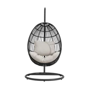 Playa Swing Egg Chair with Base and Pillar - Dark Grey and Olefin Beige
