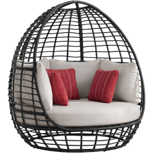 Playa Twin Egg Chair - Dark Grey and Olefin Beige with 3 Pillows