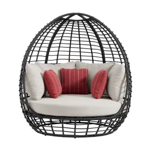 Playa Twin Egg Chair - Dark Grey and Olefin Beige with 3 Pillows