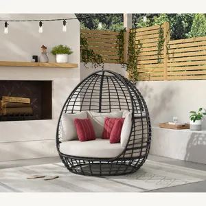 Playa Twin Egg Chair - Dark Grey and Olefin Beige with 3 Pillows