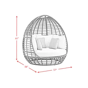 Playa Twin Egg Chair - Dark Grey and Olefin Beige with 3 Pillows