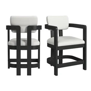 Portland Arm Counter Stool with White Fabric in Black