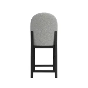 Portland Round Back Barstool with Grey Fabric in Black