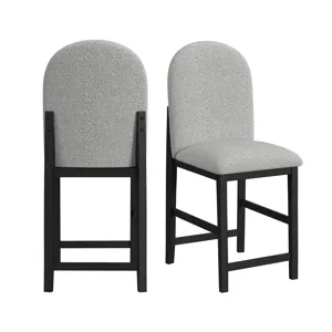 Portland Round Back Barstool with Grey Fabric in Black