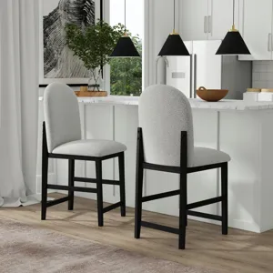 Portland Round Back Barstool with Grey Fabric in Black