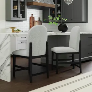 Portland Round Back Counter Stool with Grey Fabric in Black