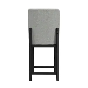 Portland Square Back Barstool with Grey Fabric in Black