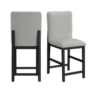 Portland Square Back Barstool with Grey Fabric in Black