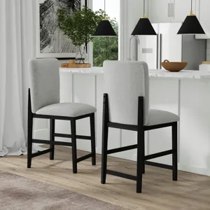 Portland Square Back Barstool with Grey Fabric in Black