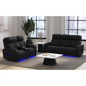 Prime Time P3 Sofa with I Table, reading light, heat, massage, LED, and speaker in Jett Black with R