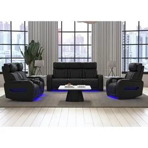Prime Time P3 Recliner with LED and wireless charger pocket in Jett Black with Red Stitching