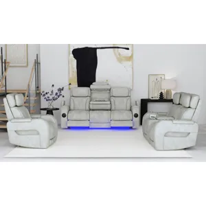 Prime Time P3 Recliner with LED and wireless charger pocket in Leather Gel Lite Grey