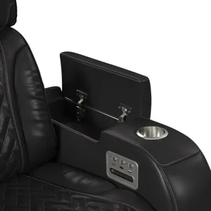 Prime Time P3 Loveseat with LED, wireless charger pocket, and Console in Jett Black with Red Stitchi