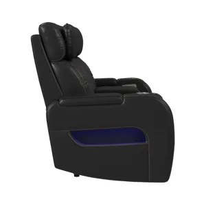 Prime Time P3 Loveseat with LED, wireless charger pocket, and Console in Jett Black with Red Stitchi