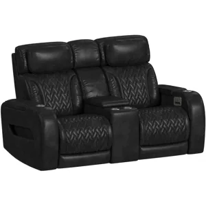 Prime Time P3 Loveseat with Console, 7 Colors LED, Cup Holders and Wireless Charger Controller in Leather Gel Black