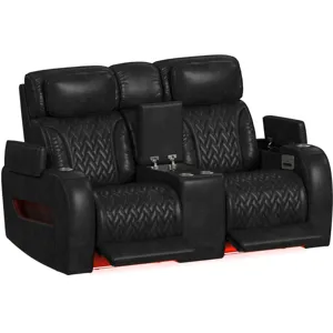 Prime Time P3 Loveseat with Console, 7 Colors LED, Cup Holders and Wireless Charger Controller in Leather Gel Black