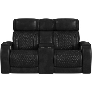 Prime Time P3 Loveseat with Console, 7 Colors LED, Cup Holders and Wireless Charger Controller in Leather Gel Black