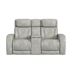 Prime Time P3 Loveseat with LED, wireless charger pocket, and Console in Leather Gel Lite Grey