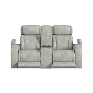 Prime Time P3 Loveseat with LED, wireless charger pocket, and Console in Leather Gel Lite Grey