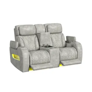 Prime Time P3 Loveseat with Console, 7 Colors LED, Cup Holders and Wireless Charger Controller in Leather Gel Light Grey