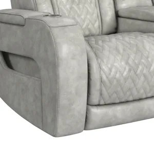 Prime Time P3 Loveseat with Console, 7 Colors LED, Cup Holders and Wireless Charger Controller in Leather Gel Light Grey
