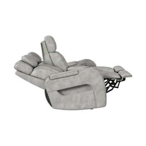 Prime Time P3 Loveseat with Console, 7 Colors LED, Cup Holders and Wireless Charger Controller in Leather Gel Light Grey