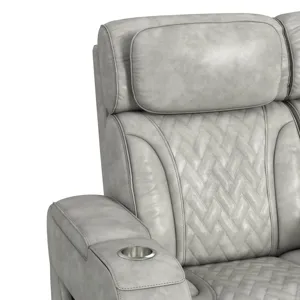 Prime Time P3 Loveseat with Console, 7 Colors LED, Cup Holders and Wireless Charger Controller in Leather Gel Light Grey