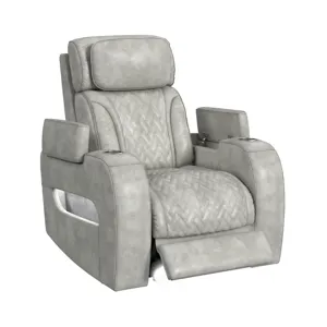 Prime Time P3 Recliner with 7 Colors LED, Cup Holders and Wireless Charger Controller in Leather Gel Light Grey