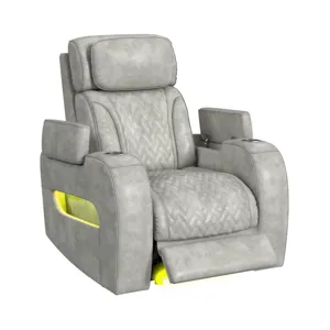 Prime Time P3 Recliner with 7 Colors LED, Cup Holders and Wireless Charger Controller in Leather Gel Light Grey