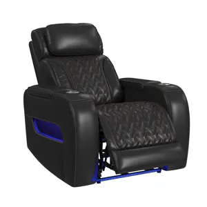 Prime Time P3 Recliner with LED and wireless charger pocket in Jett Black with Red Stitching