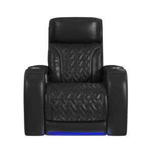 Prime Time P3 Recliner with LED and wireless charger pocket in Jett Black with Red Stitching