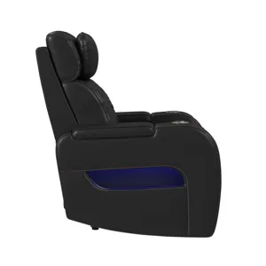 Prime Time P3 Recliner with LED and wireless charger pocket in Jett Black with Red Stitching