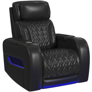 Prime Time P3 Recliner with LED and wireless charger pocket in Pebble Black with Red Stitching