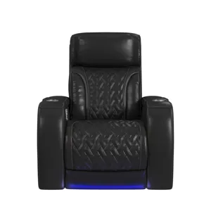 Prime Time P3 Recliner with LED and wireless charger pocket in Pebble Black with Red Stitching