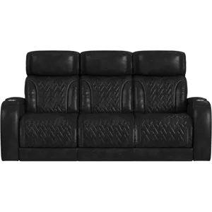 Prime Time P3 Sofa with DDT, 3.0 Table, 7 Colors (LED and Cup Holders), Reading Light, Vibration, Speaker, and Heat Massage in Leather Gel Black