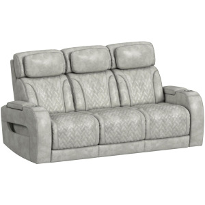 Prime Time P3 Sofa with DDT, 3.0 Table, 7 Colors (LED and Cup Holders), Reading Light, Vibration, speaker, and Heat Massage in Leather Gel Light Grey