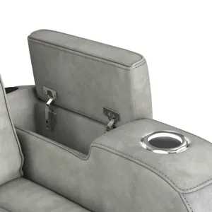 Prime Time P3 Sofa with DDT, 3.0 Table, 7 Colors (LED and Cup Holders), Reading Light, Vibration, speaker, and Heat Massage in Leather Gel Light Grey