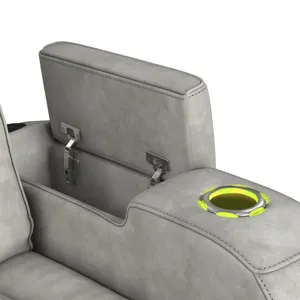 Prime Time P3 Sofa with DDT, 3.0 Table, 7 Colors (LED and Cup Holders), Reading Light, Vibration, speaker, and Heat Massage in Leather Gel Light Grey