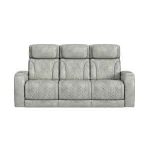 Prime Time P3 Sofa with DDT, 3.0 Table, 7 Colors (LED and Cup Holders), Reading Light, Vibration, speaker, and Heat Massage in Leather Gel Light Grey