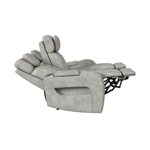 Prime Time P3 Sofa with DDT, 3.0 Table, 7 Colors (LED and Cup Holders), Reading Light, Vibration, speaker, and Heat Massage in Leather Gel Light Grey