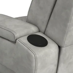 Prime Time P3 Sofa with DDT, 3.0 Table, 7 Colors (LED and Cup Holders), Reading Light, Vibration, speaker, and Heat Massage in Leather Gel Light Grey