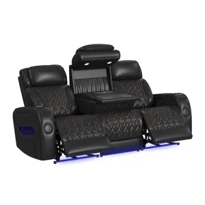 Prime Time P3 Sofa with I Table, reading light, heat, massage, LED, and speaker in Jett Black with R
