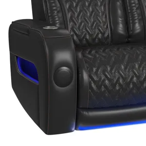 Prime Time P3 Sofa with I Table, reading light, heat, massage, LED, and speaker in Jett Black with R