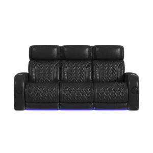 Prime Time P3 Sofa with I Table, reading light, heat, massage, LED, and speaker in Pebble Black with