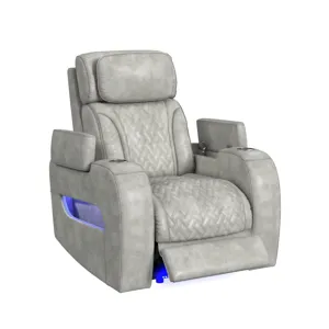 Prime Time P3 Recliner with LED and wireless charger pocket in Leather Gel Lite Grey