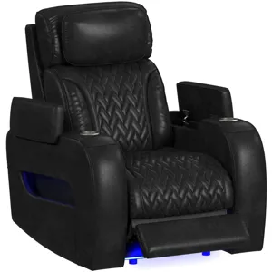 Prime Time P3 Recliner with 7 Colors LED, Cup Holders and Wireless Charger Controller in Leather Gel Black