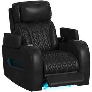 Prime Time P3 Recliner with 7 Colors LED, Cup Holders and Wireless Charger Controller in Leather Gel Black