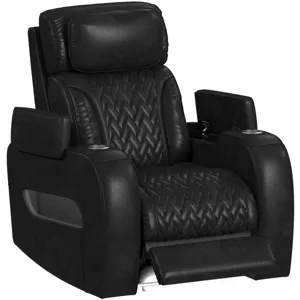 Prime Time P3 Recliner with 7 Colors LED, Cup Holders and Wireless Charger Controller in Leather Gel Black