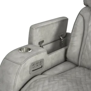 Prime Time P3 Recliner with 7 Colors LED, Cup Holders and Wireless Charger Controller in Leather Gel Light Grey